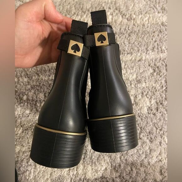 NWOB Kate Spade Sedgewick Rain Boots water resistant Round Toe heels Sz 7 black - Picture 7 of 10
